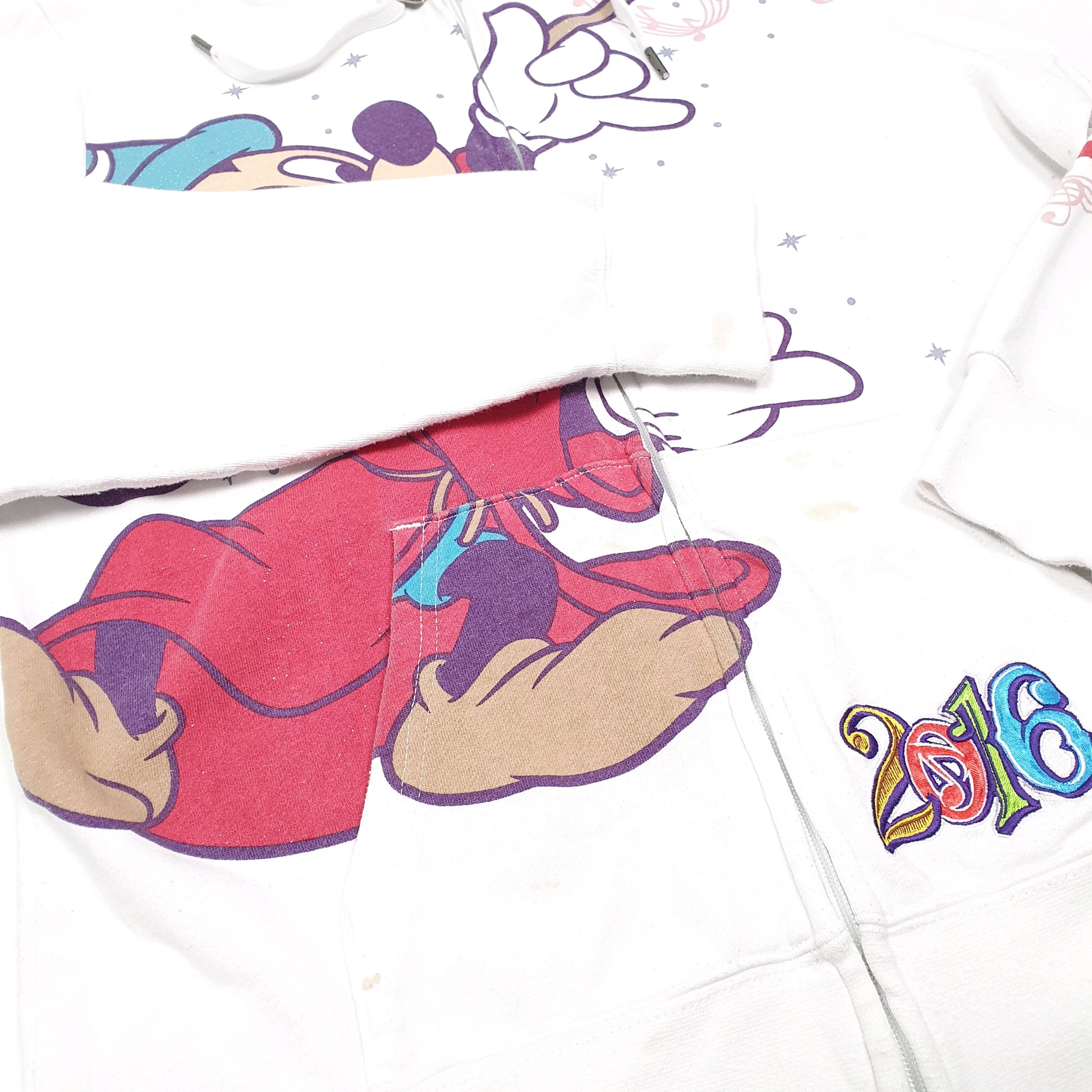 Womens White Disney Hoodie Mickey Mouse Fantasia 2016 Full Zip Jumper