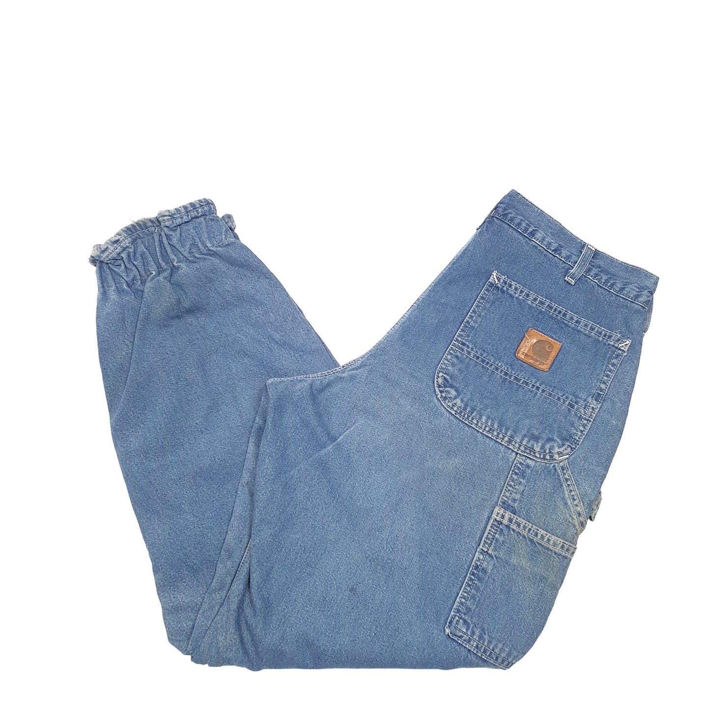 Mens Blue Carhartt Carpenter Made In USA Altered Cotton Lined B14 JeansW34 L32