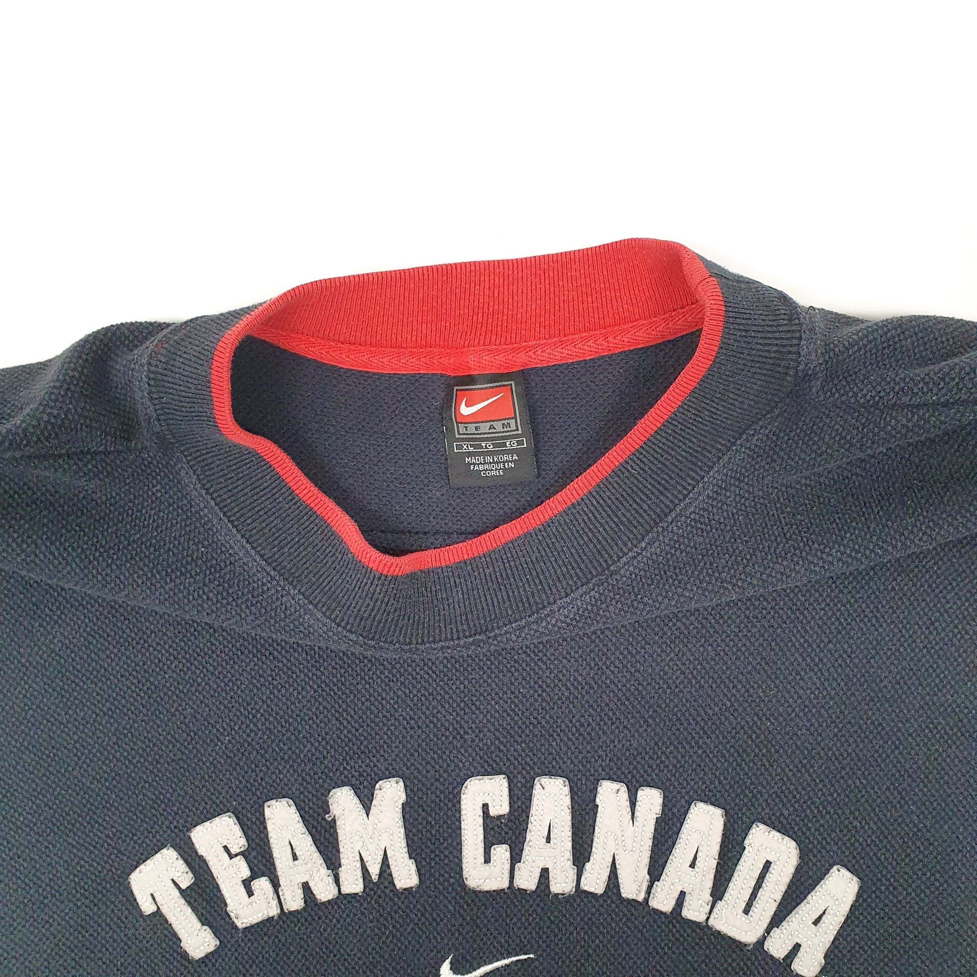 Mens Navy Nike Vintage 1990s Y2K Team Canada Ice Hockey Olympics Crewneck Jumper