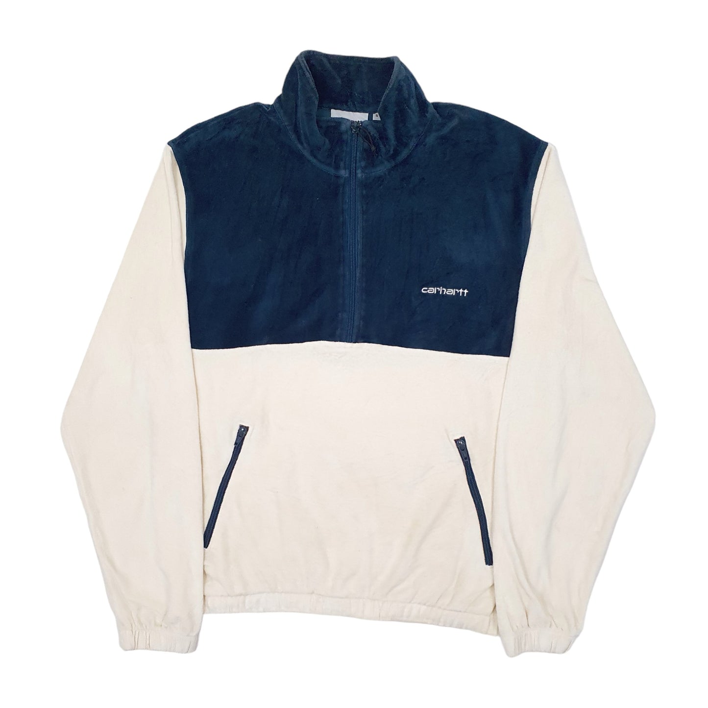 Mens Cream Carhartt Tila Pullover Fleece Velvet Quarter Zip Jumper