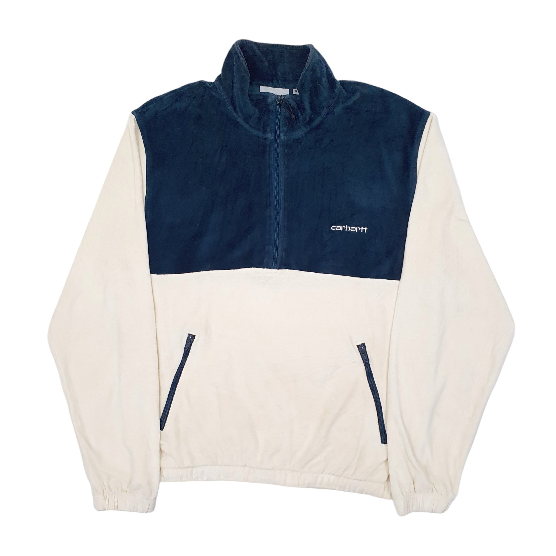 Mens Cream Carhartt Tila Pullover Fleece Velvet Quarter Zip Jumper