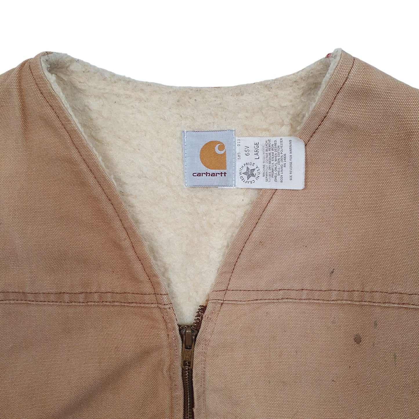 Mens Beige Carhartt Sherpa 6SV Vintage Union Made in USA Vest Gilet  Coat