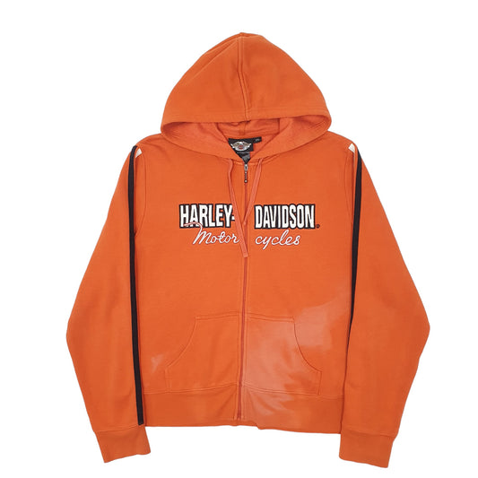 Womens Orange Harley Davidson Motorcycles Hoodie Full Zip Jumper