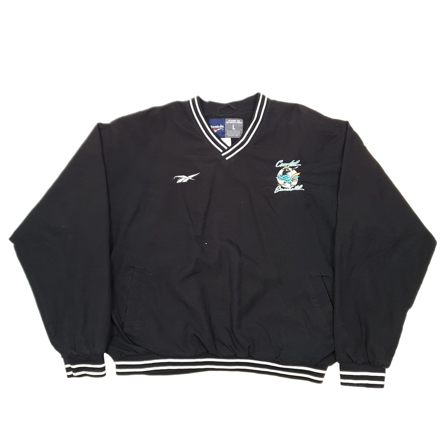 Mens Black Reebok Active Smock Coastal Baseball USA Vintage V Neck Jumper