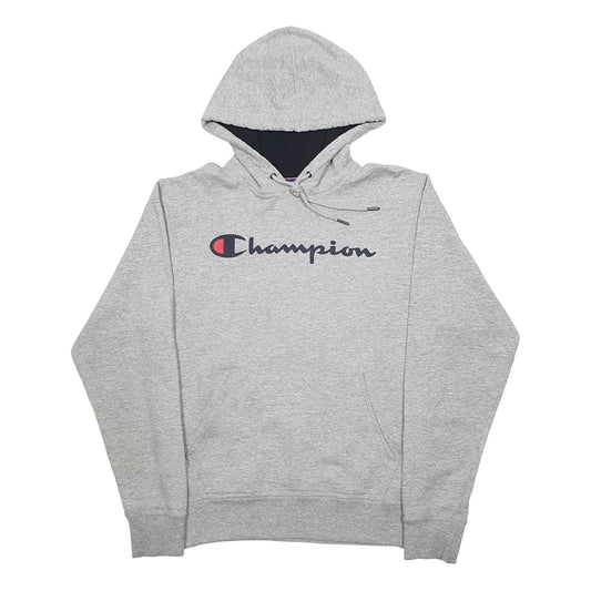 Mens Grey Champion Spellout Hoodie Jumper