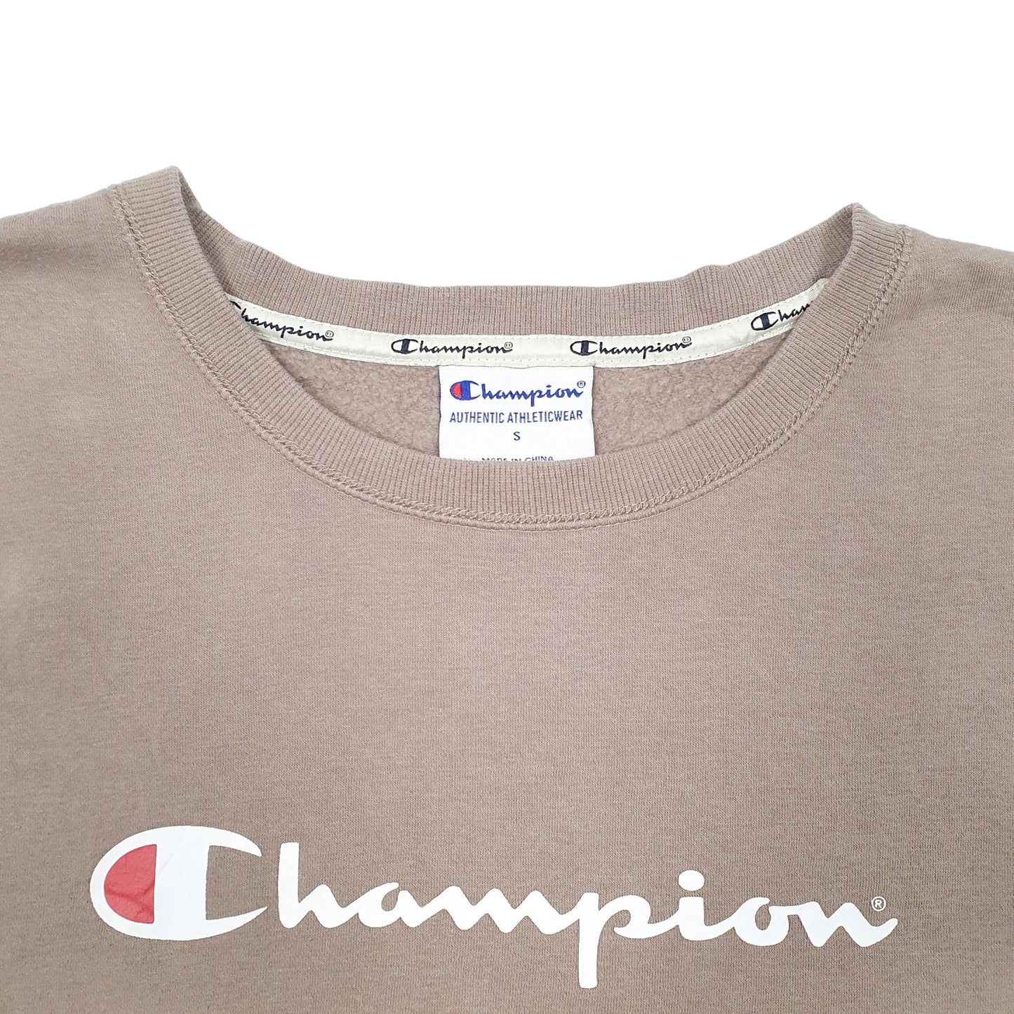 Mens Beige Champion Script Crewneck Jumper