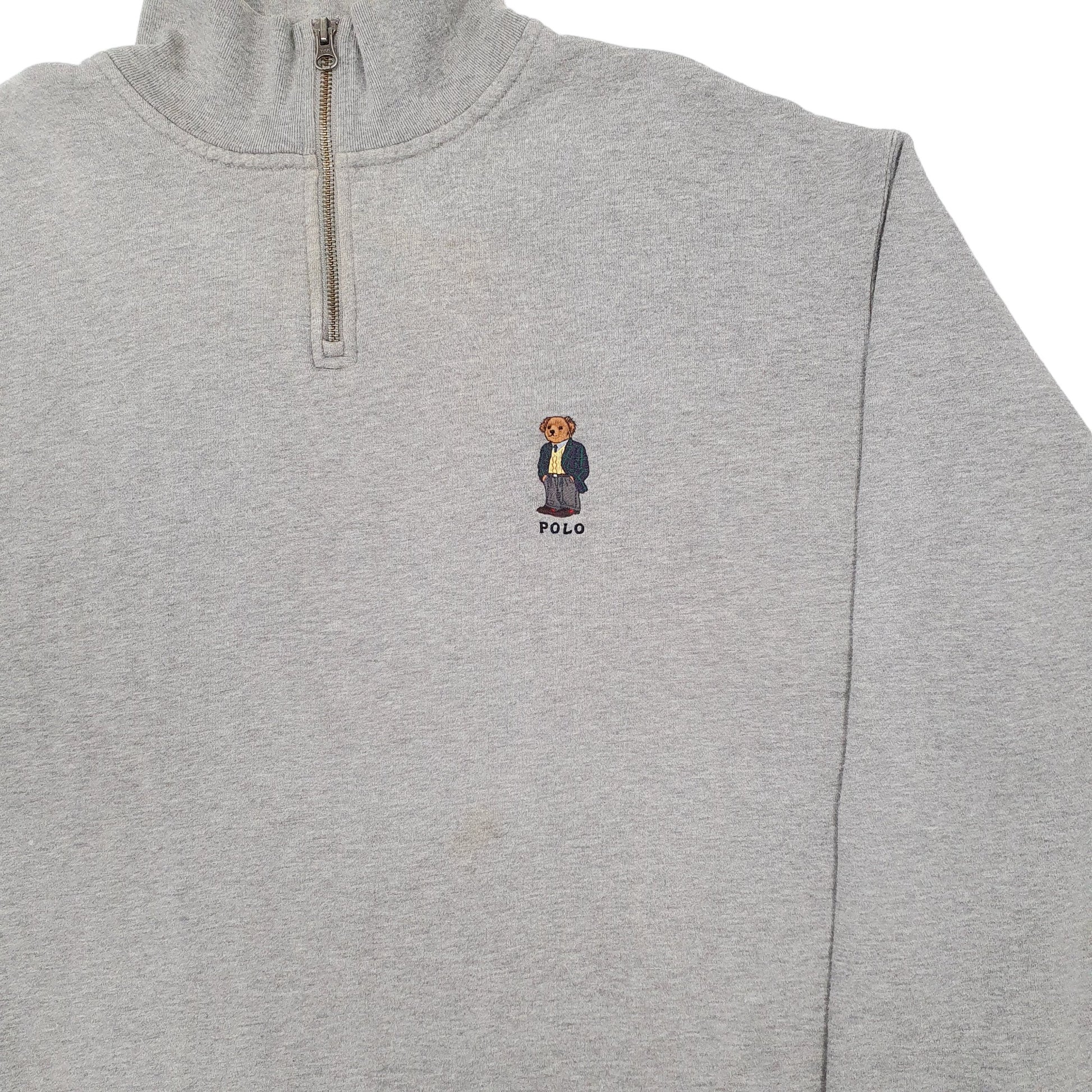 Mens Grey Ralph Lauren Sport Polo Bear Quarter Zip Jumper