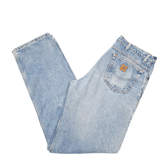 Mens Blue Carhartt Cotton Lined Made In U.S.A B21 JeansW36 L36