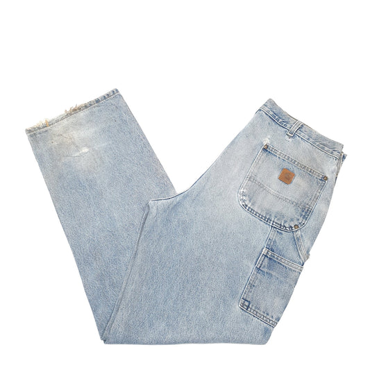 Mens Blue Carhartt Carpenter Double Knee Dungaree Fit B73 JeansW38 L34