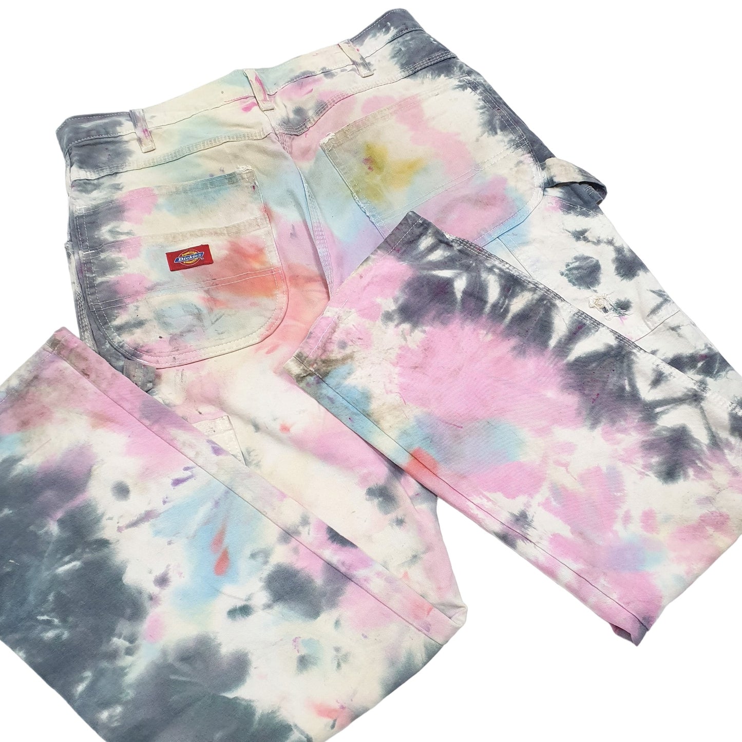 Mens White Dickies Tie Dye Carpenter Trousers