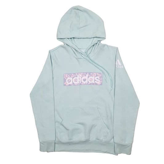 Womens Blue Adidas Spellout Hoodie Jumper