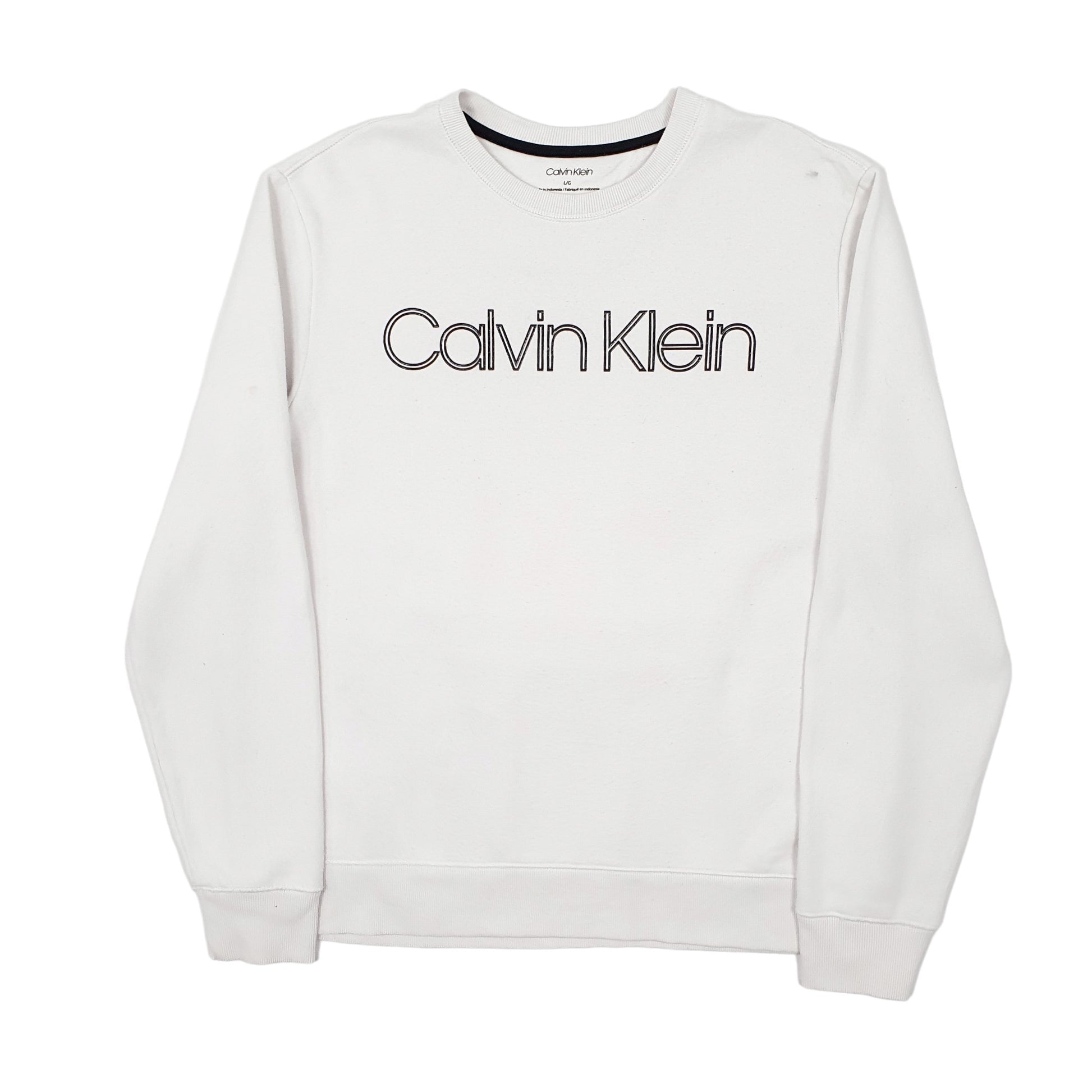 Mens White Calvin Klein Spellout Crewneck Jumper