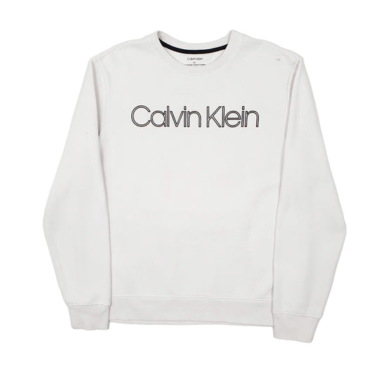Mens White Calvin Klein Spellout Crewneck Jumper