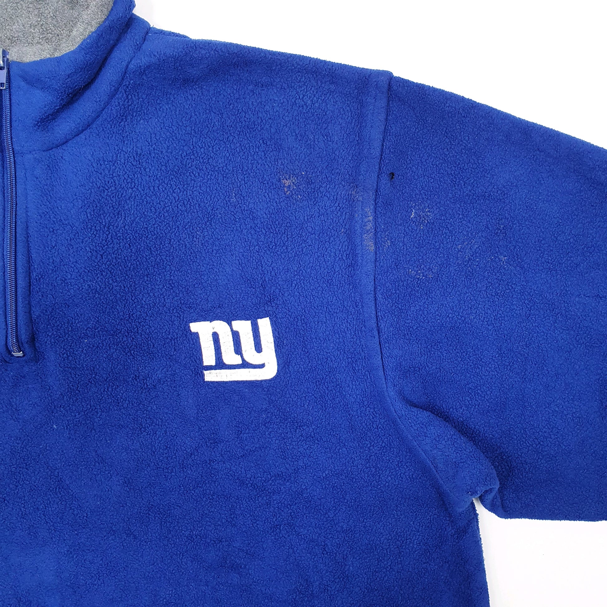 Mens Blue NFL New York Giants USA Football Vintage 1990s Quarter Zip Jumper
