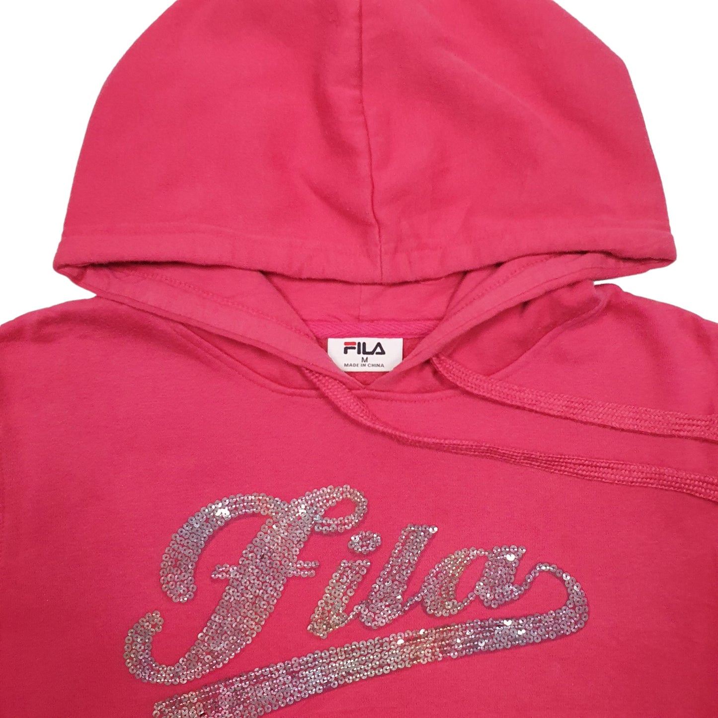Mens Pink Fila Spellout Hoodie Jumper