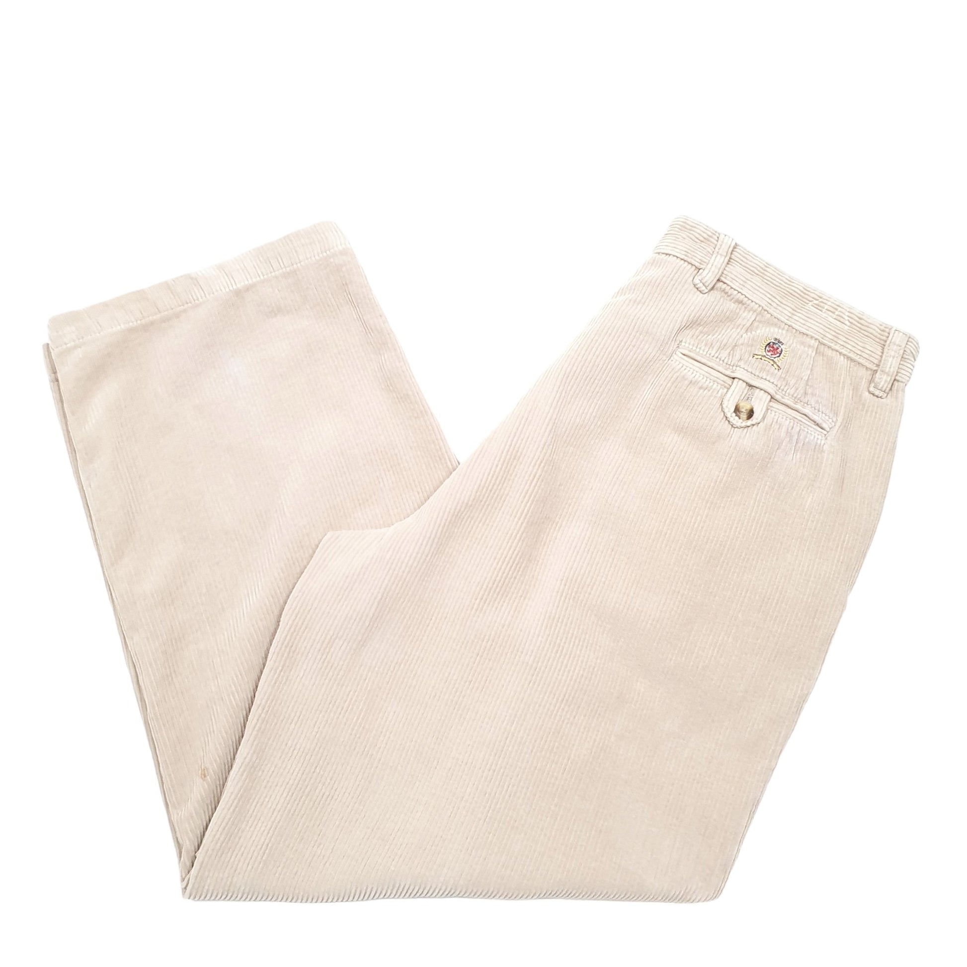 Mens Beige Tommy Hilfiger Double Pleated Corduroy Trousers