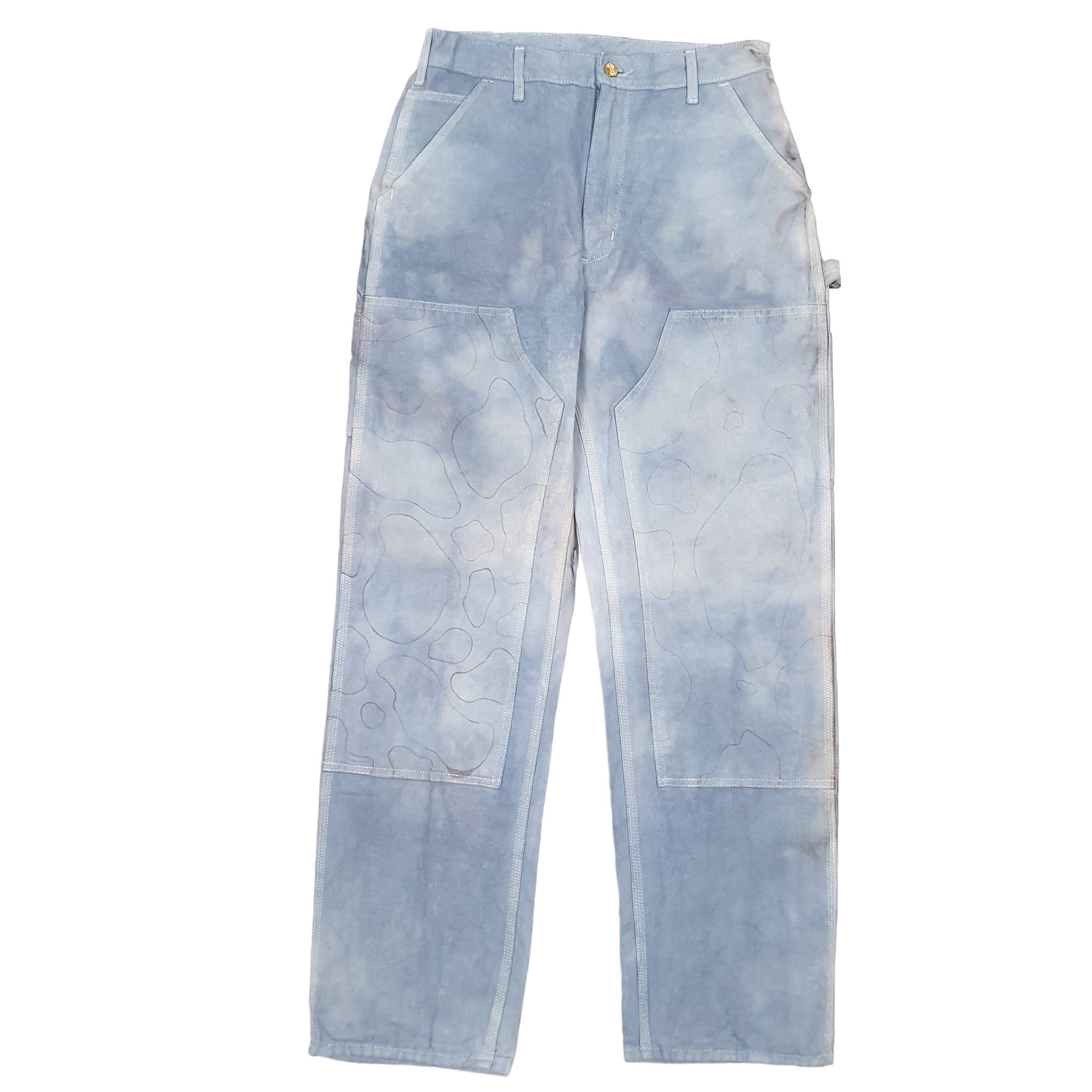 Mens Blue Carhartt Double Knee Made In USA Dyed Carpenter Trousers