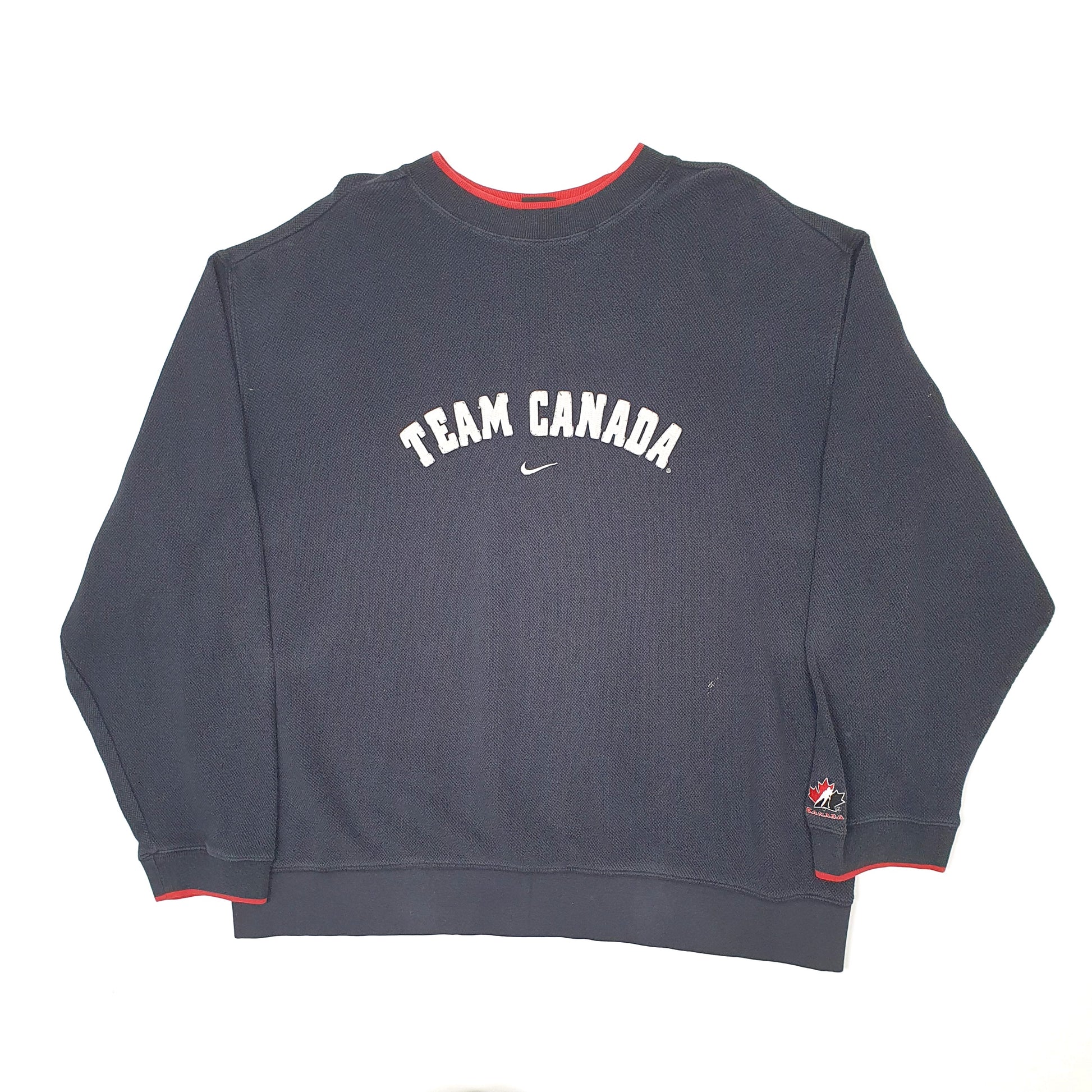 Mens Navy Nike Vintage 1990s Y2K Team Canada Ice Hockey Olympics Crewneck Jumper