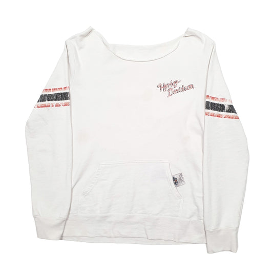 Womens White Harley Davidson Spellout Crewneck Jumper