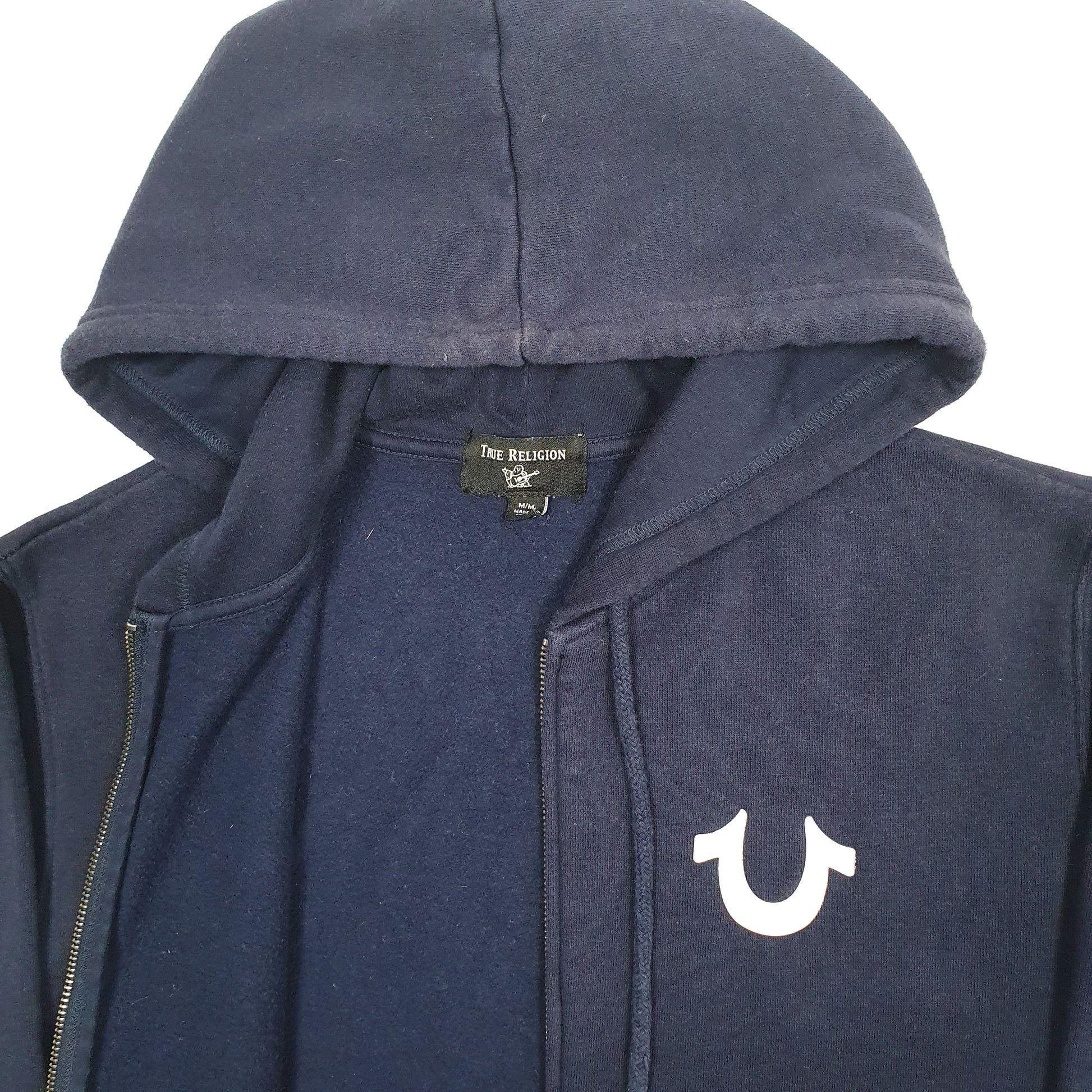 Mens Navy True Religion Hoodie Full Zip Jumper