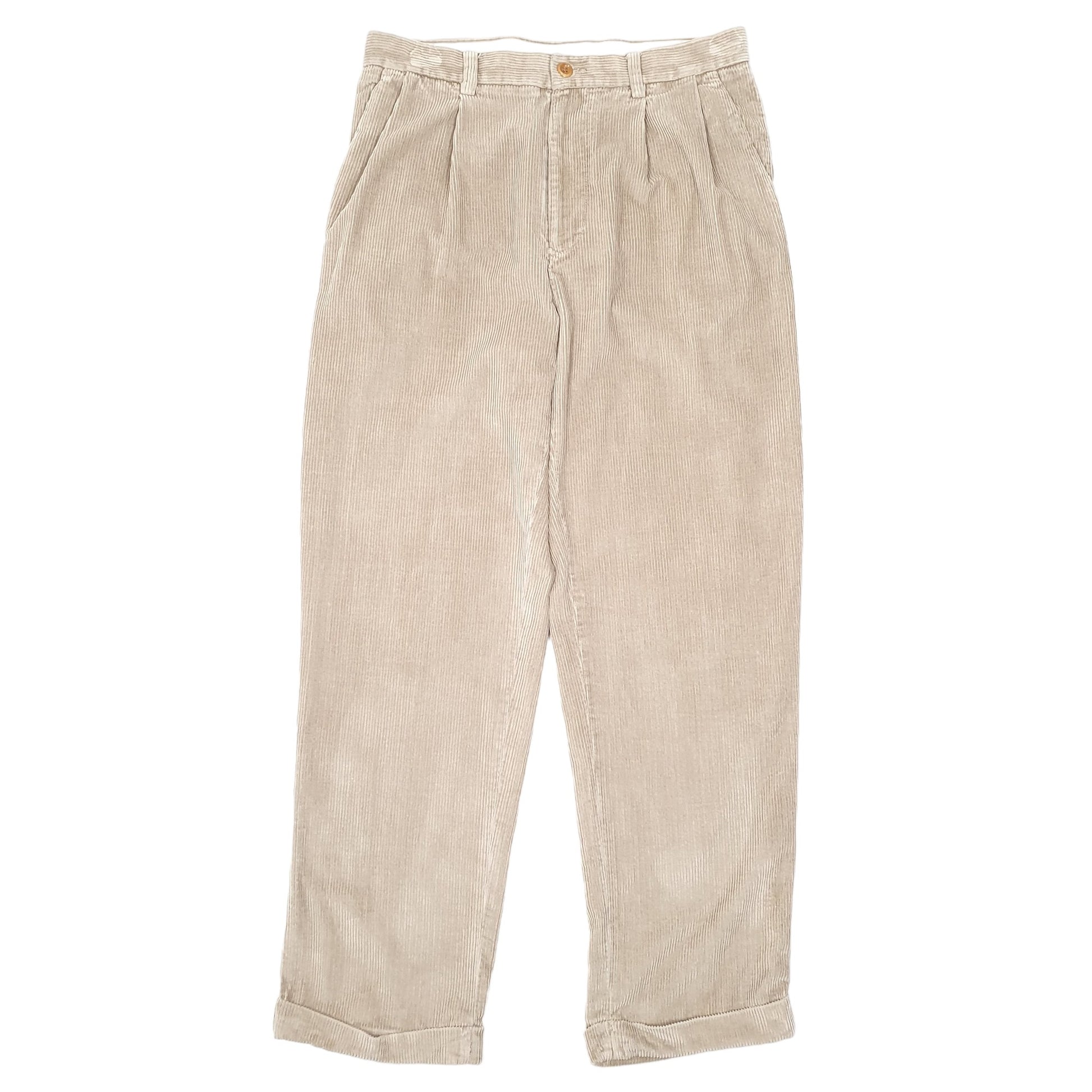 Mens Beige Nautica Double Pleated Corduroy Trousers