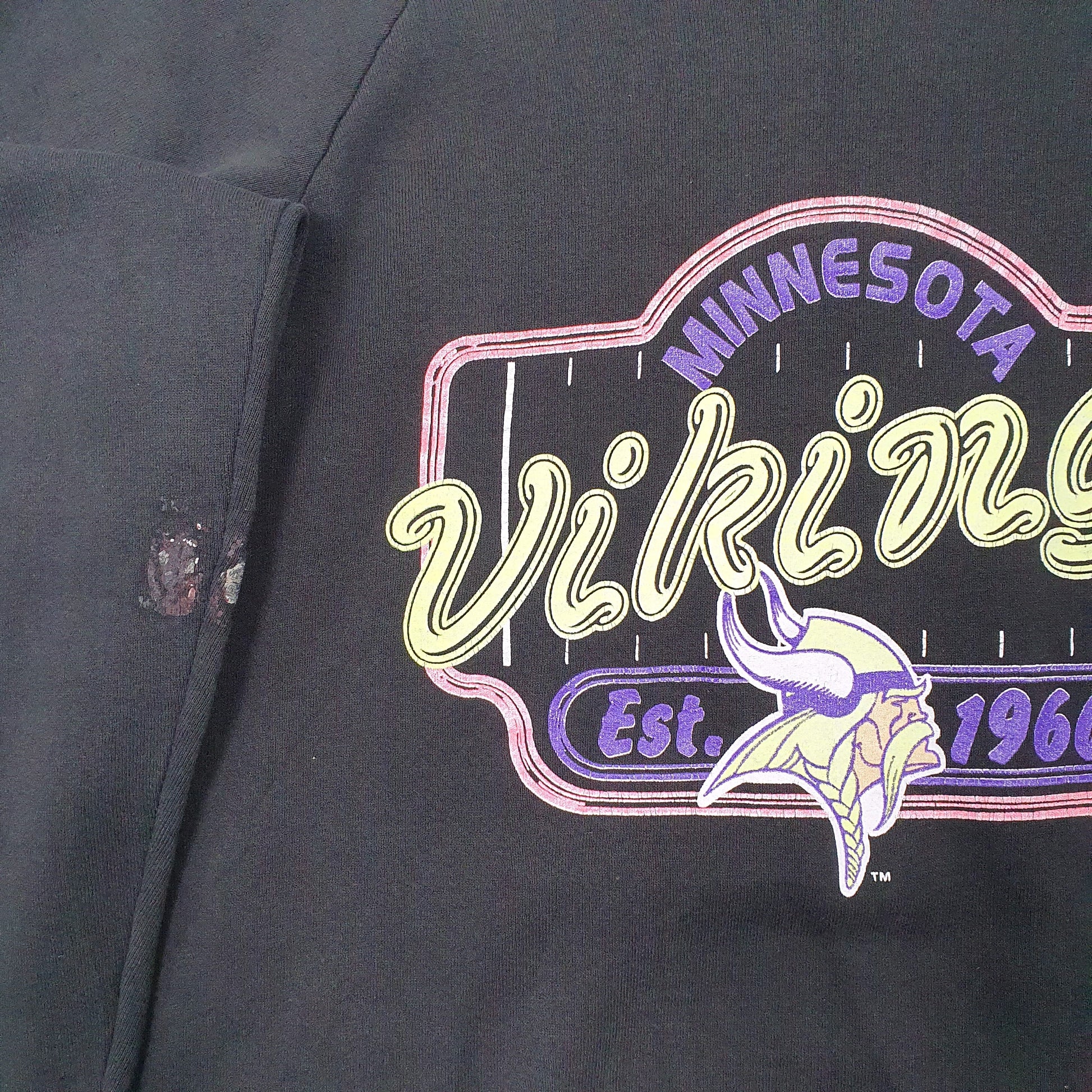 Mens Black Fruit of the Loom Vintage 1990s NFL Minnesota Vikings Crewneck Jumper