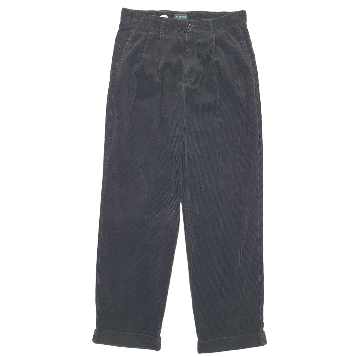 Mens Black Dockers Double Pleated Corduroy Trousers