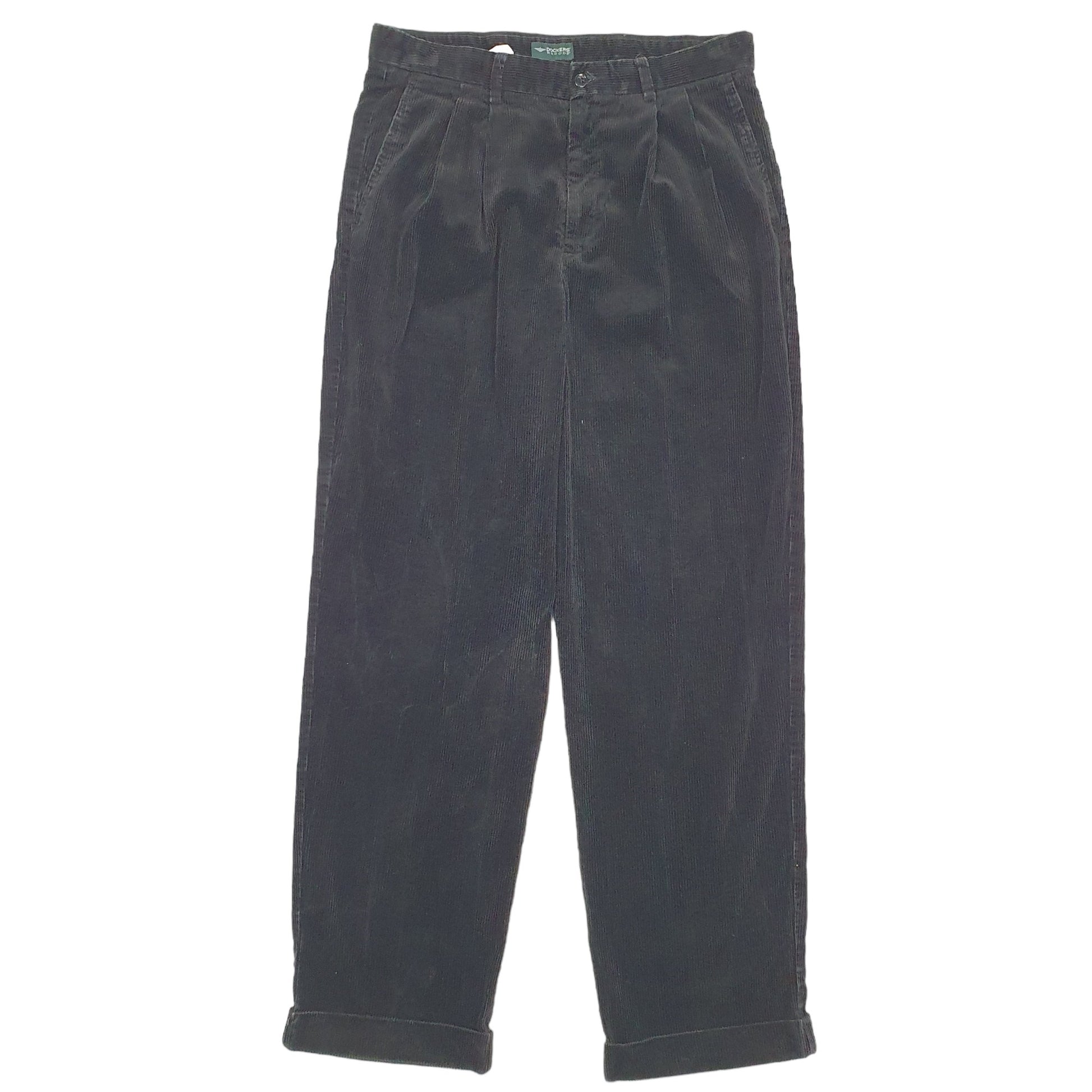 Mens Black Dockers Double Pleated Corduroy Trousers