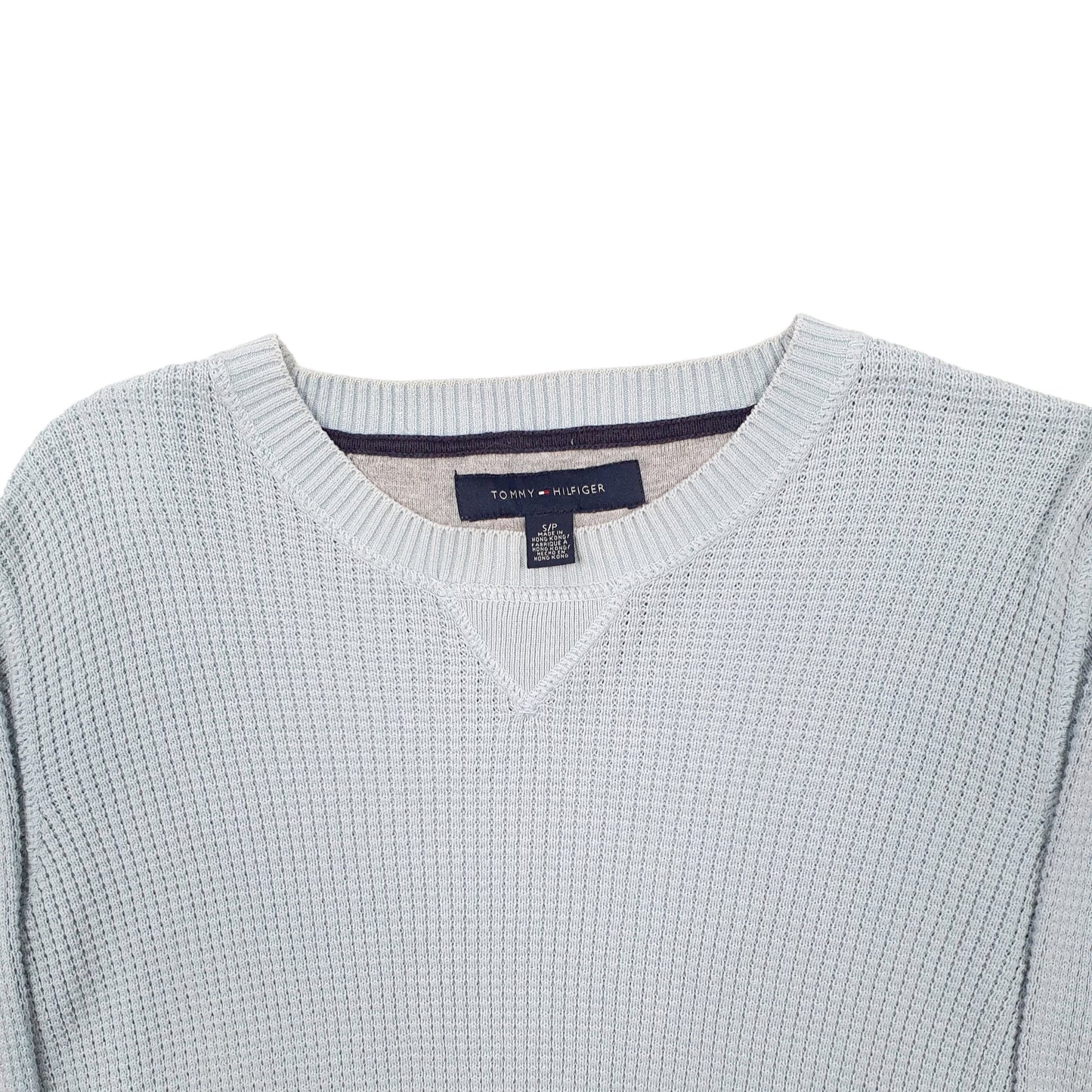 Mens Blue Tommy Hilfiger Chunky Knit Waffle Crewneck Jumper