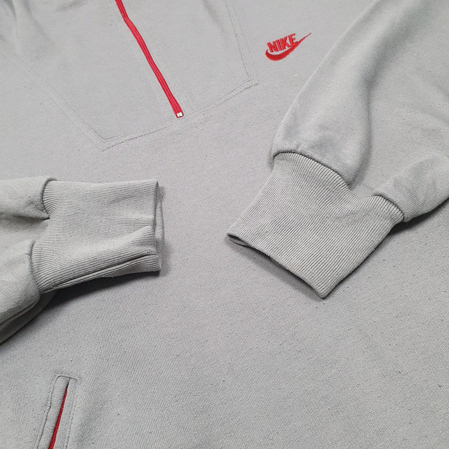 Mens Grey Nike Vintage 1980s Quarter Zip 80s Retro Hoodie Jumper