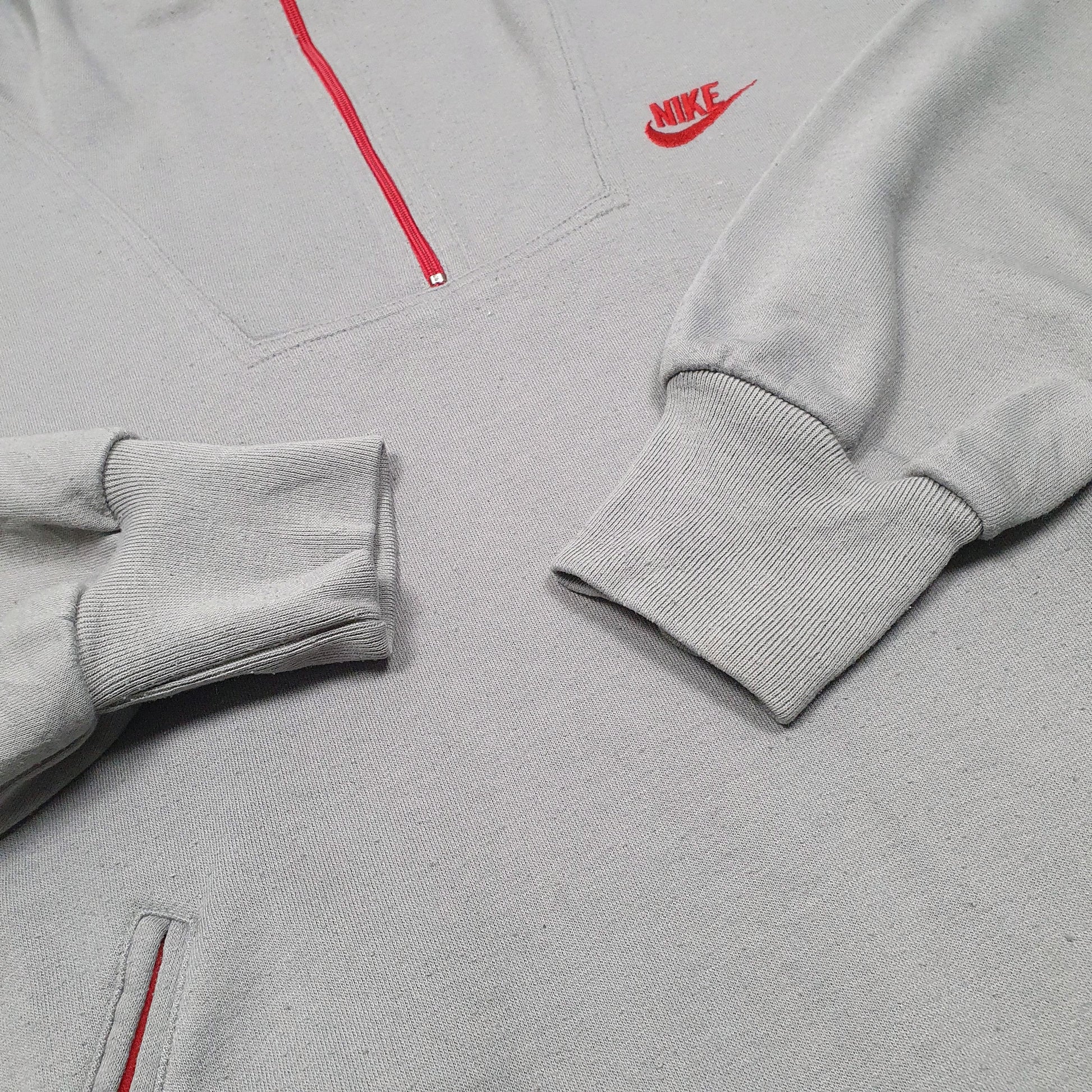 Mens Grey Nike Vintage 1980s Quarter Zip 80s Retro Hoodie Jumper