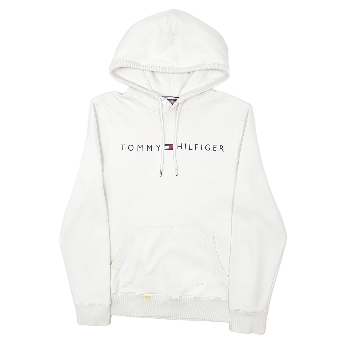Mens White Tommy Hilfiger Spellout Hoodie Jumper