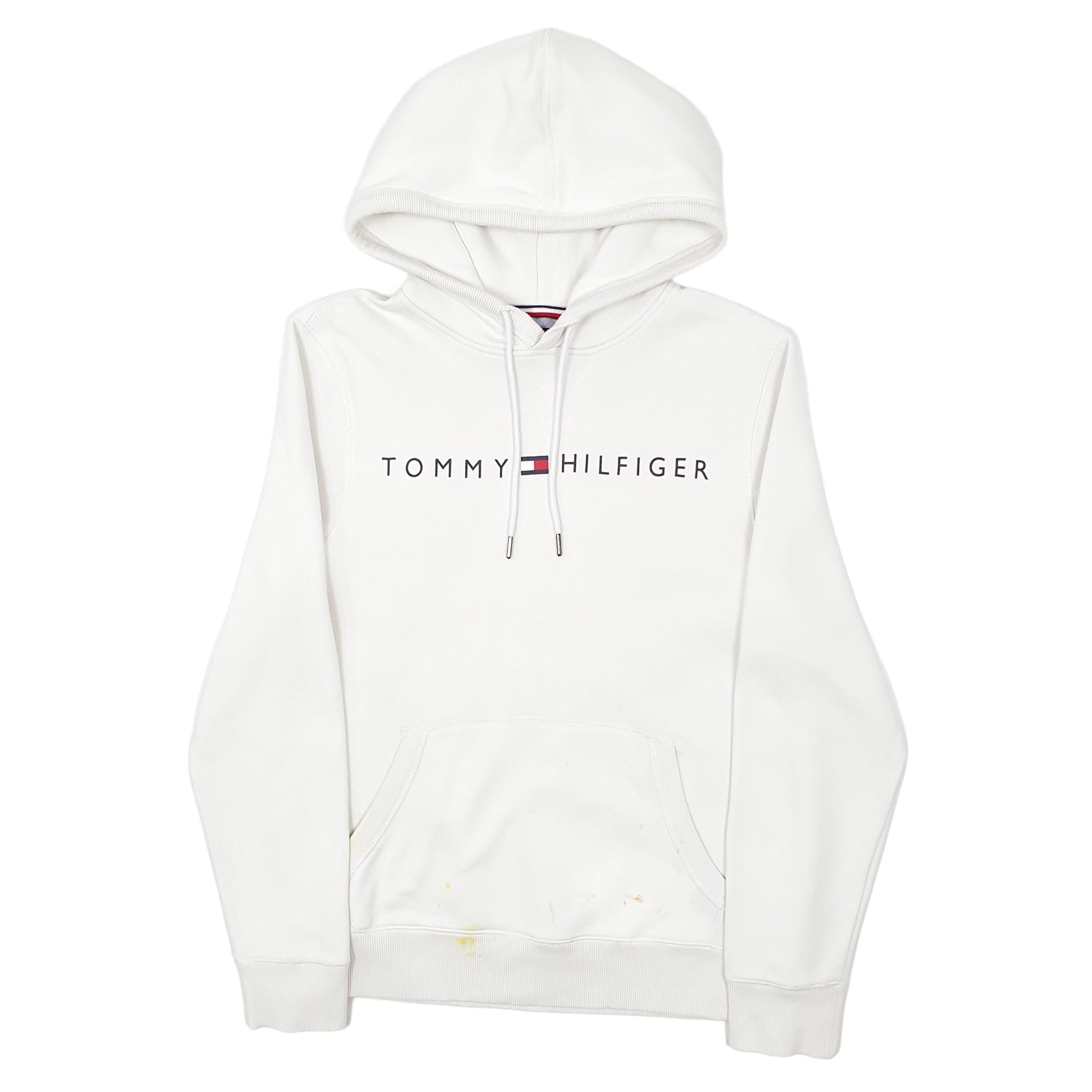 Mens White Tommy Hilfiger Spellout Hoodie Jumper