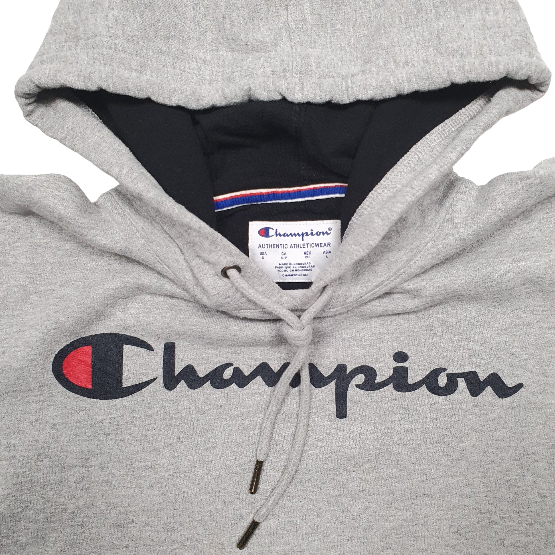 Mens Grey Champion Spellout Hoodie Jumper