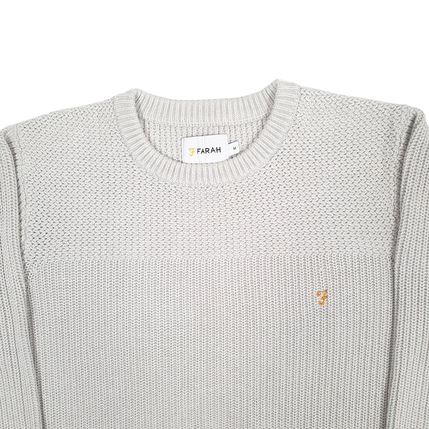 Mens Grey Farah Chunky Knit Crewneck Jumper