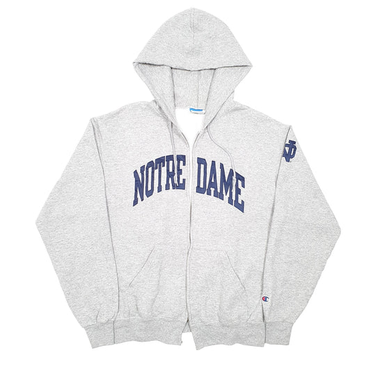 Mens Grey Champion Hoodie Notre Dame College Football Full Zip Jumper