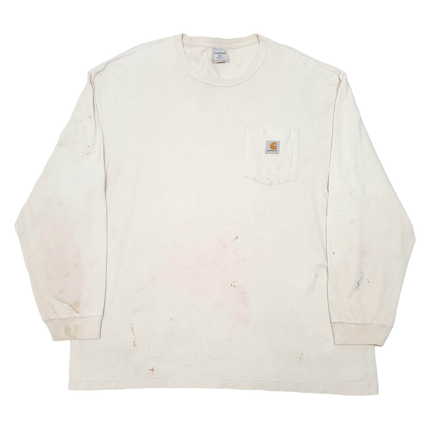 Mens Cream Carhartt Pocket Workwear Long Sleeve T Shirt