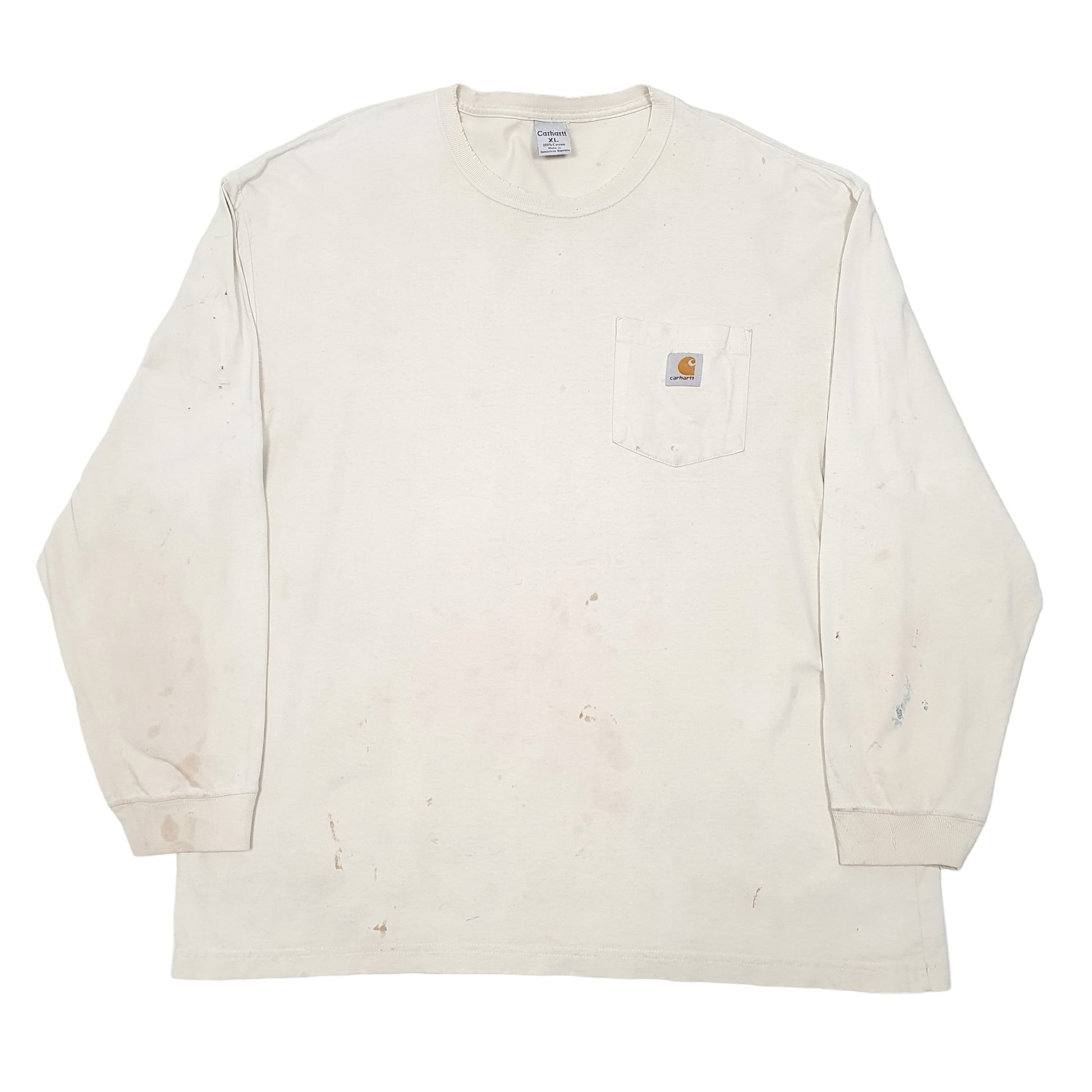 Mens Cream Carhartt Pocket Workwear Long Sleeve T Shirt