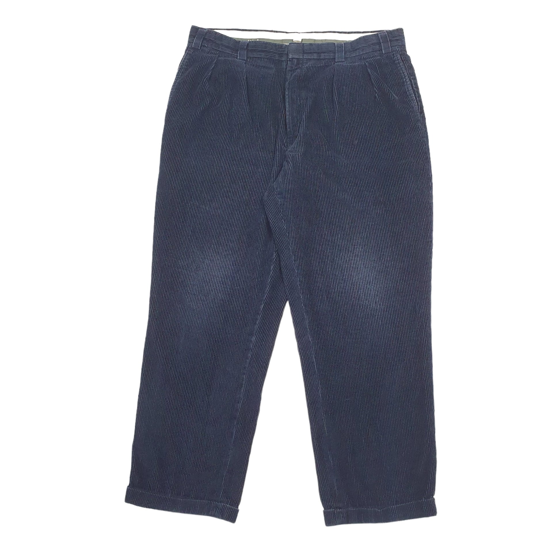 Mens Navy LL.Bean Pleated Corduroy Trousers
