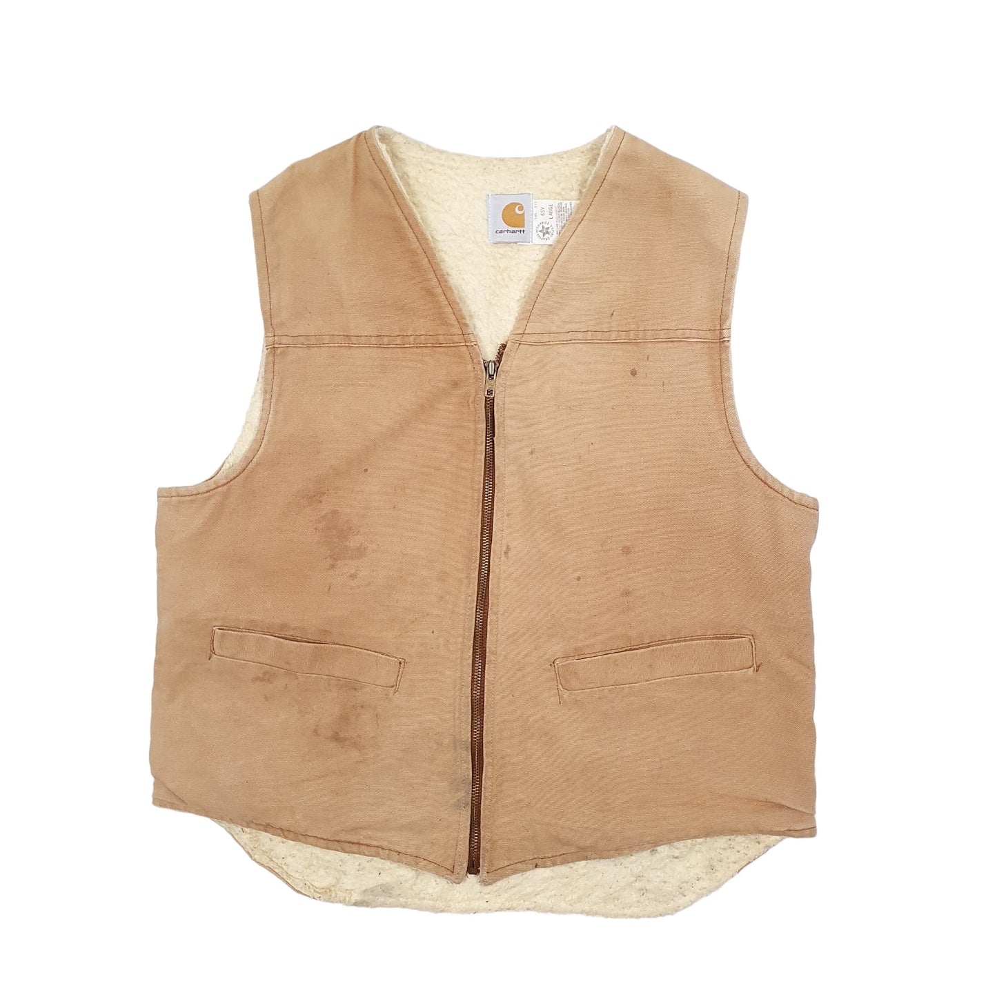 Mens Beige Carhartt Sherpa 6SV Vintage Union Made in USA Vest Gilet  Coat