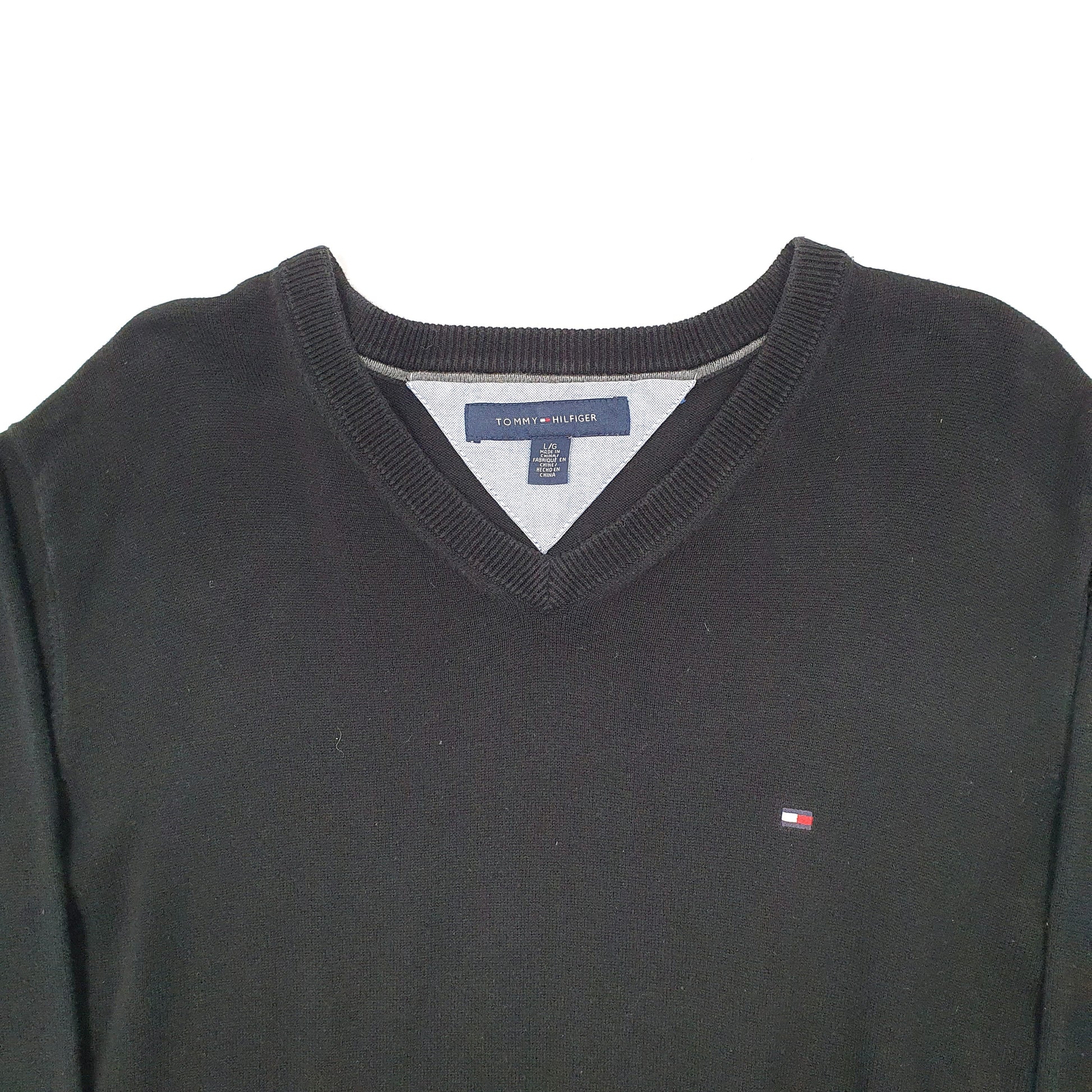 Mens Black Tommy Hilfiger  V Neck Jumper