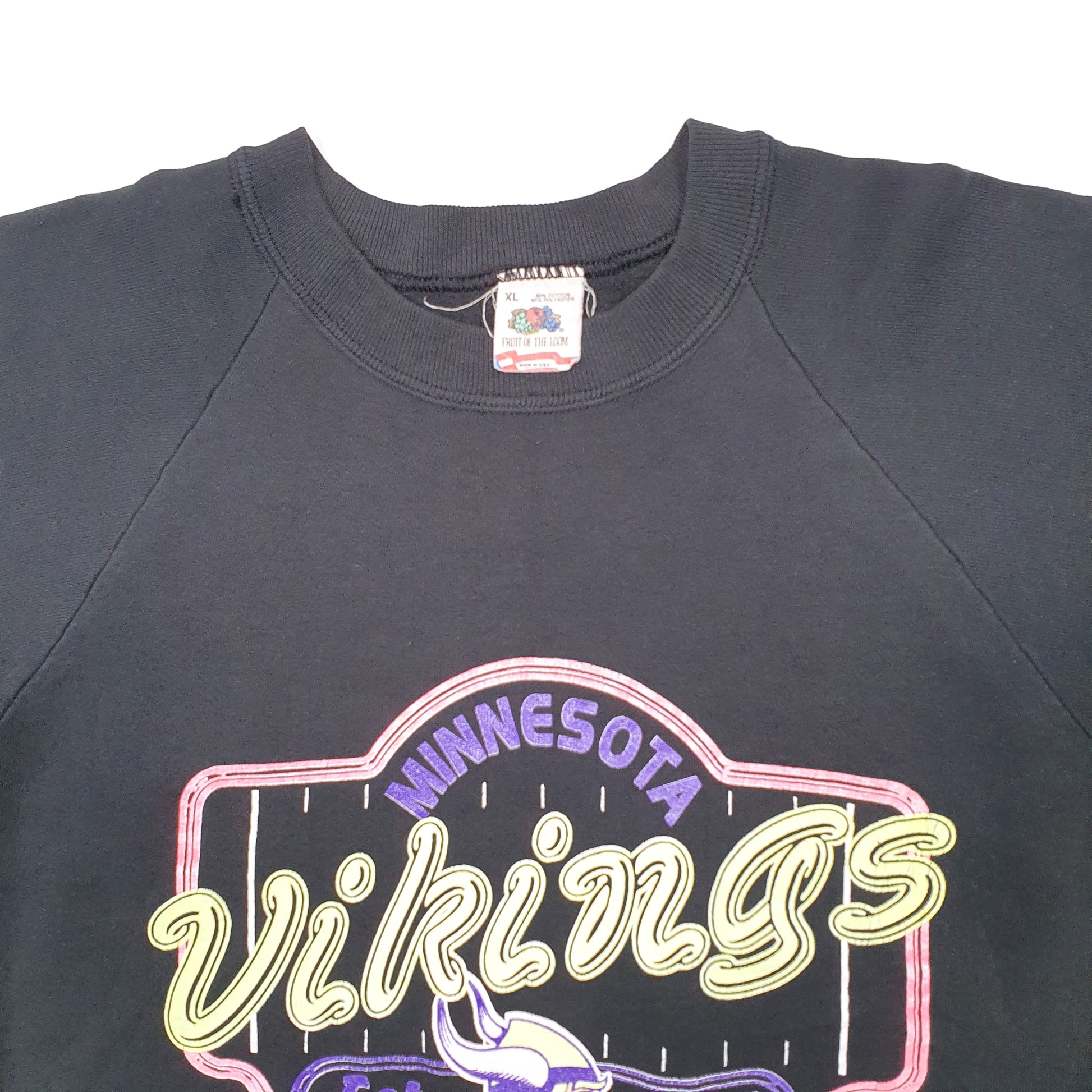 Mens Black Fruit of the Loom Vintage 1990s NFL Minnesota Vikings Crewneck Jumper