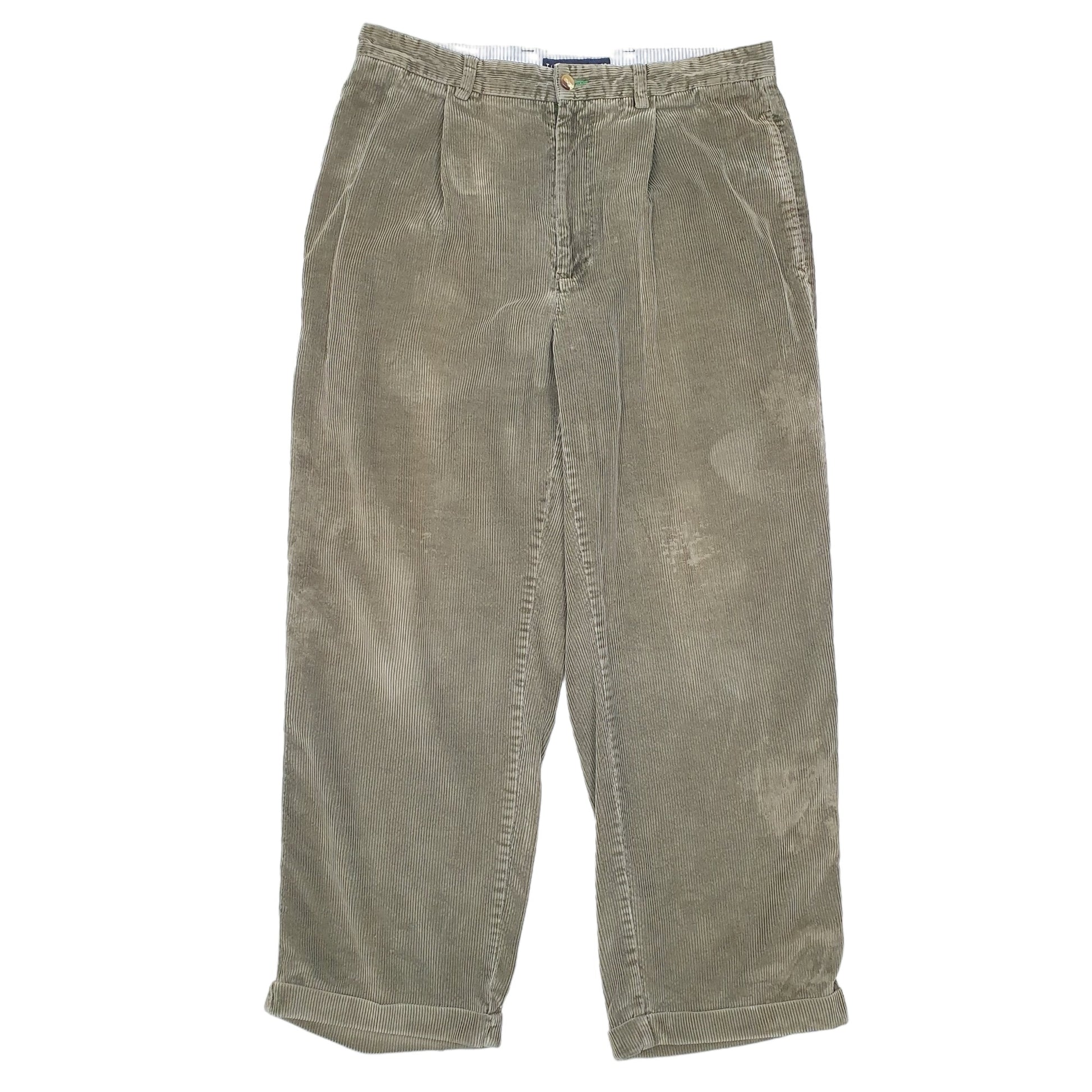 Mens Khaki Tommy Hilfiger Double Pleated Corduroy Trousers