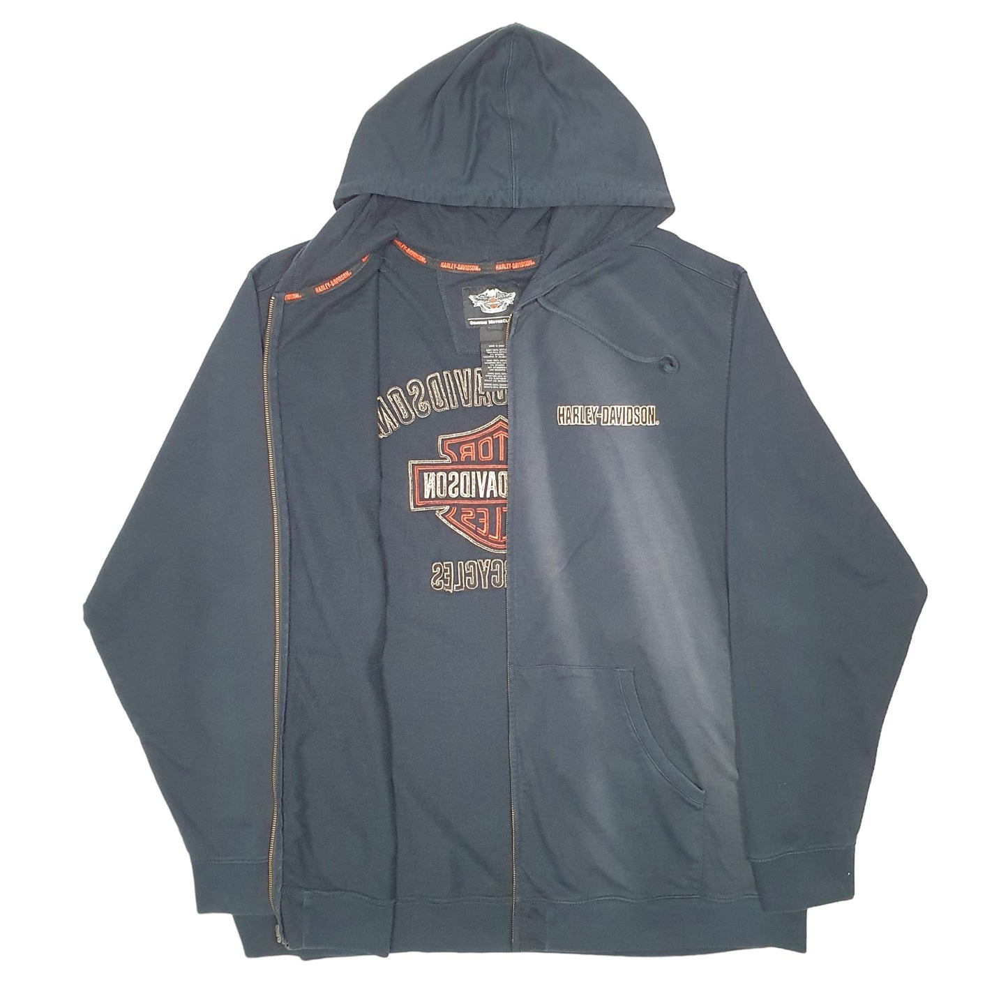 Mens Black Harley Davidson Hoodie Motorcycles Biker Full Zip Jumper