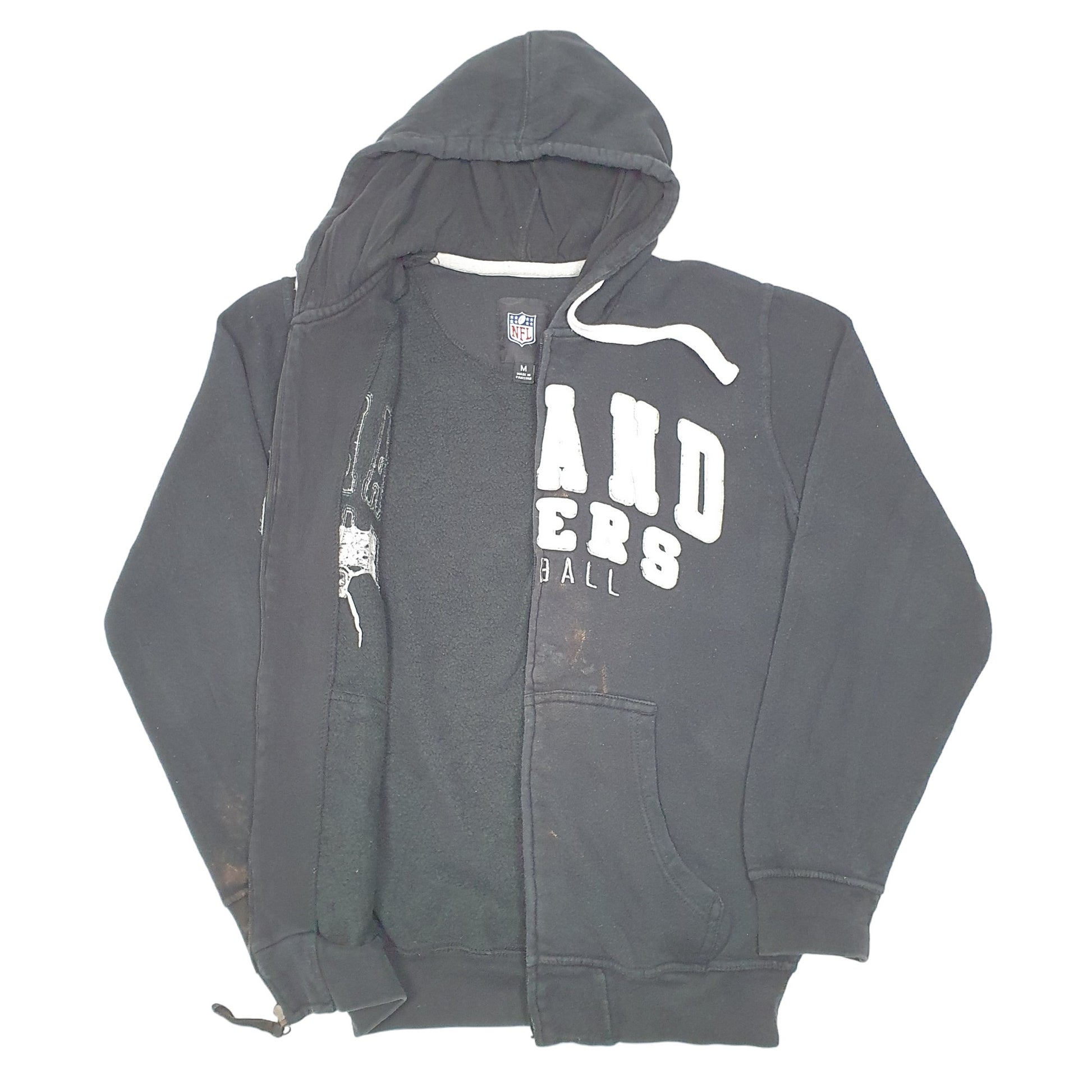 Mens Black NFL Hoodie Oakland Raiders Football Full Zip Jumper