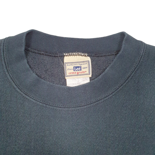 Mens Navy Lee Cross Grain Reverse Weave Construction Crewneck Jumper