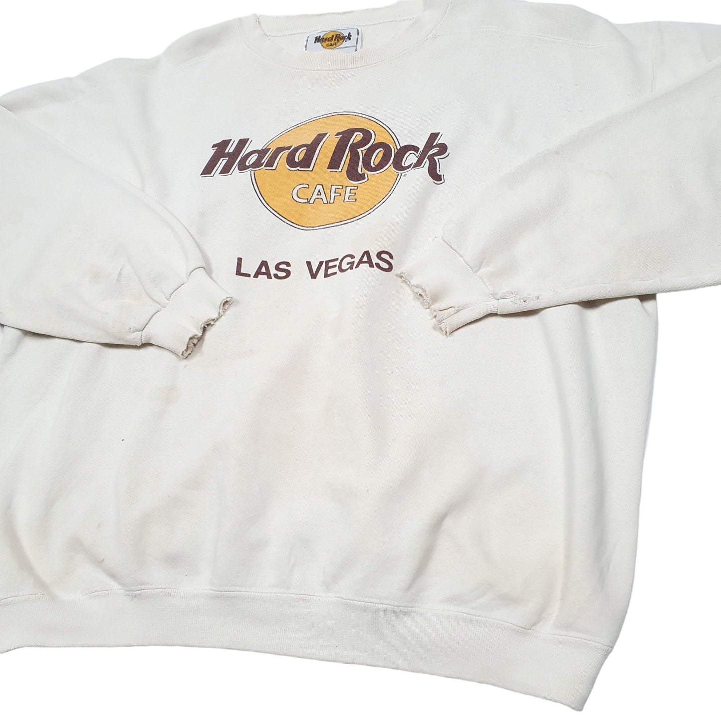 Mens Cream Hard Rock Cafe Vintage Made In USA Las Vegas Crewneck Jumper