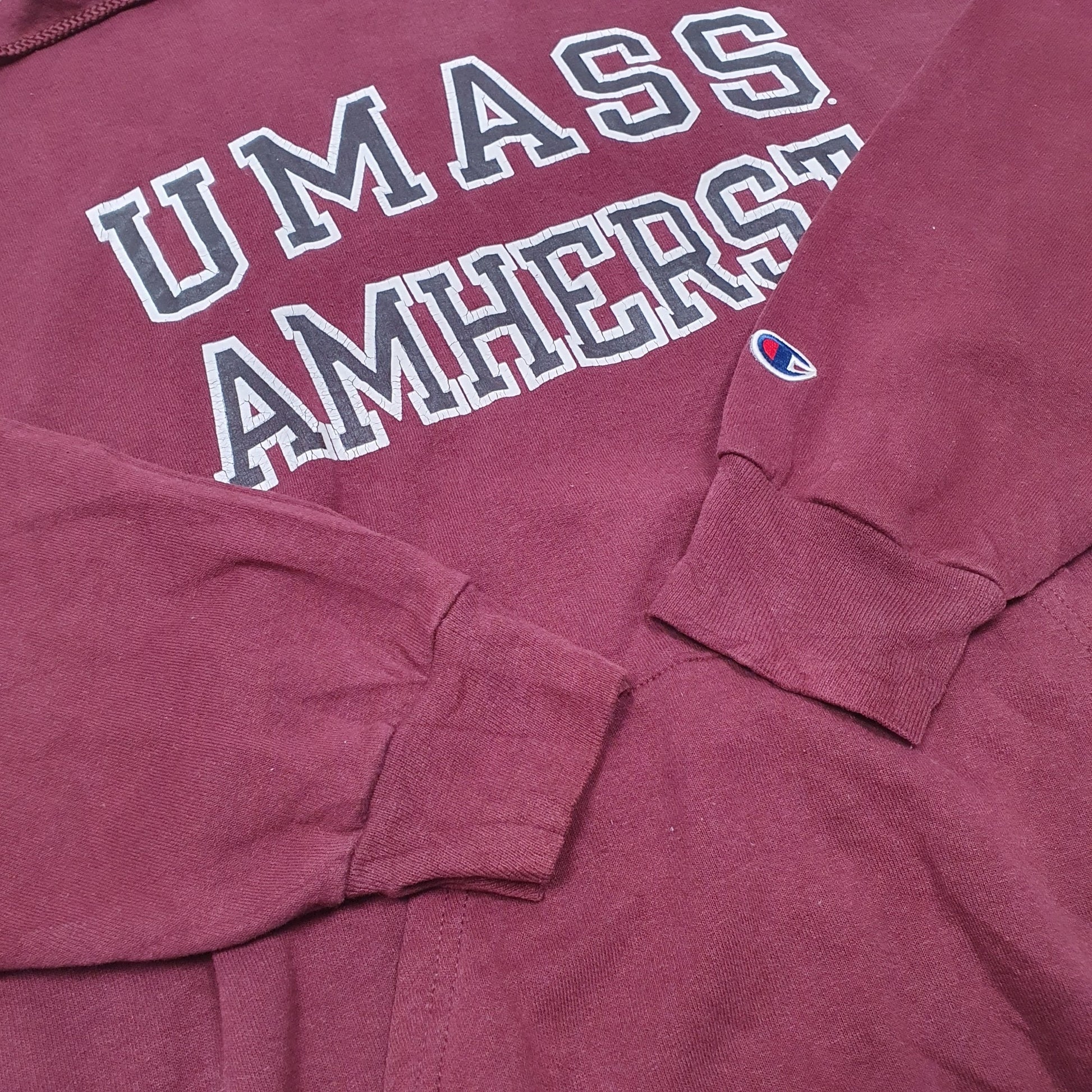 Mens Burgundy Champion UMASS Amherst USA Hoodie Jumper