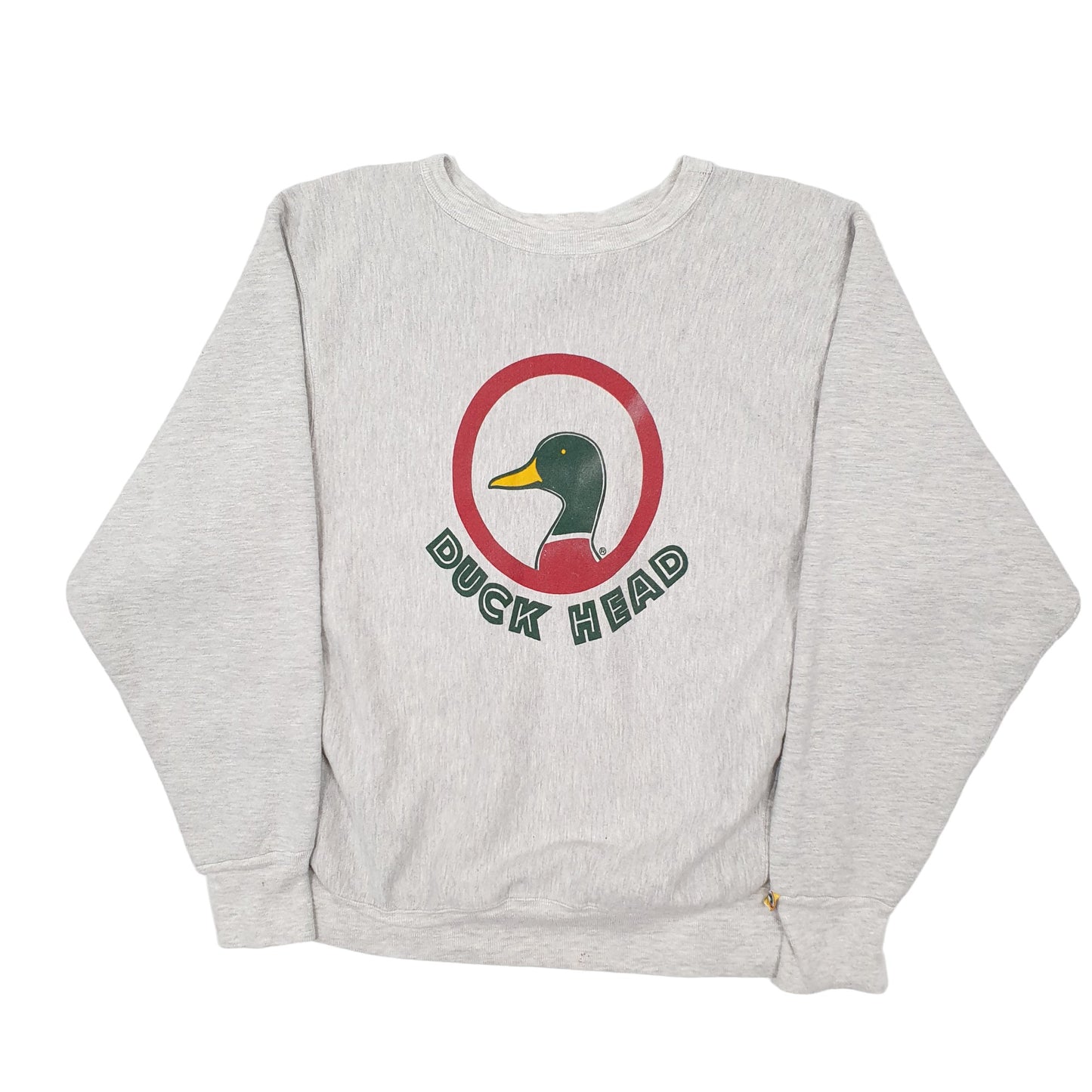Mens Grey Duck Head Vintage 1990s Made in USA Reverse Weave Crewneck Jumper