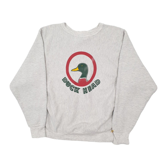 Mens Grey Duck Head Vintage 1990s Made in USA Reverse Weave Crewneck Jumper